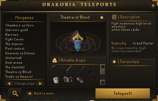 Drakoria teleports interface