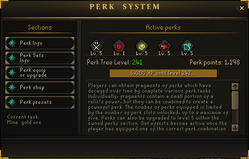 Drakoria perk system interface